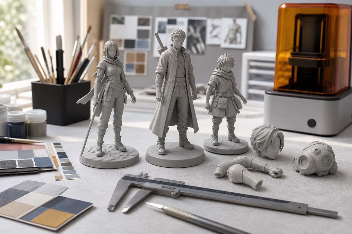 Visual conceptual de diseño y prototipado de figuras coleccionables